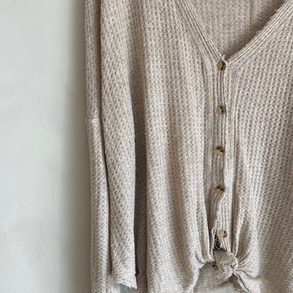 Urban outfitters Henley with tie detail xs beige waffle